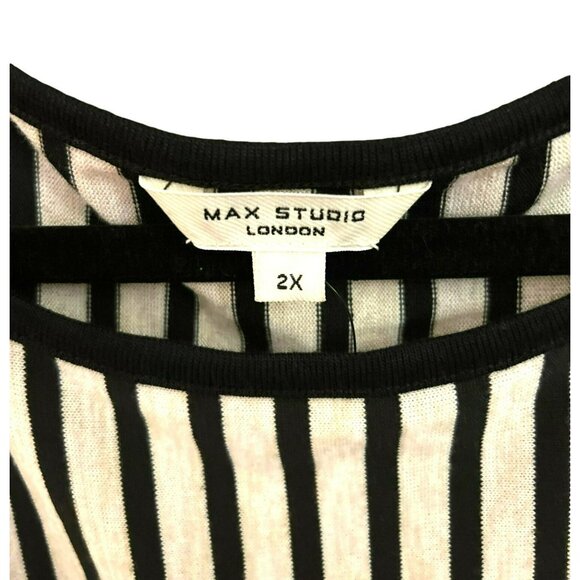 Max Studio London Women's Plus Size Black White Striped Blouse 2X Pullover NWOT - Picture 3 of 3